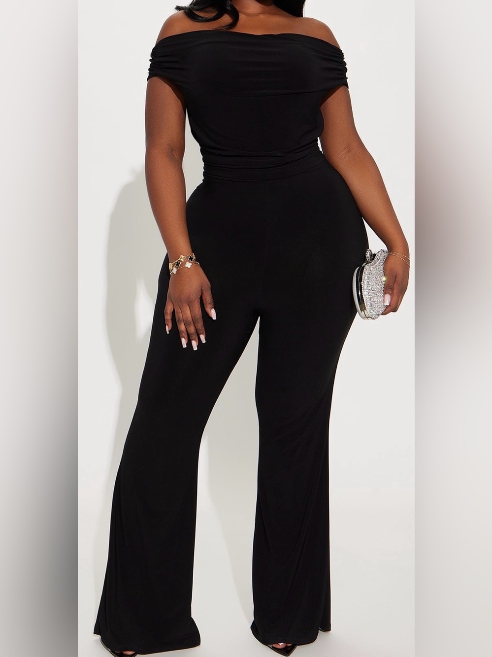 Plus-size Off-Shoulder Black Wide-Leg Jumpsuit
